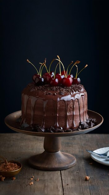 Pastel de chocolate dulce con cerezas