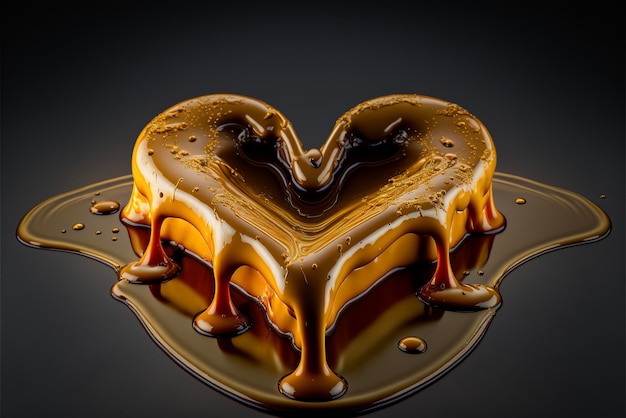 Pastel de chocolate en forma de corazón cubierto de caramelo generativo ai