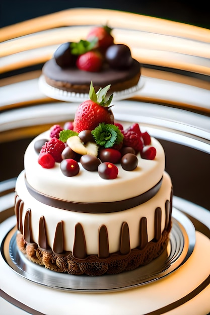 Un pastel con chocolate y fresa encima.