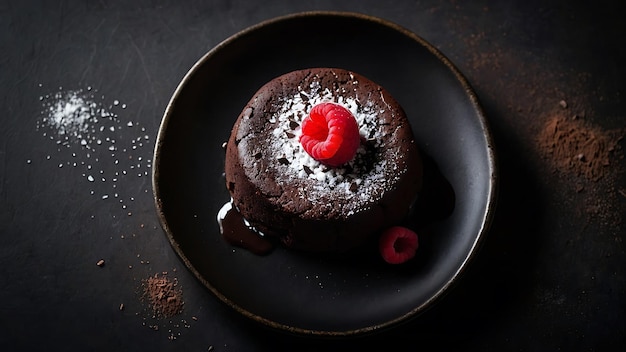 Foto un pastel de chocolate con una fresa en la parte superior