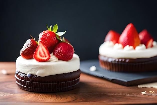 Un pastel de chocolate con fresas encima