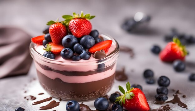 un pastel de chocolate con fresas y glaseado de chocolate