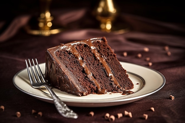 pastel de chocolate, galleta de cacao con relleno de nueces y glaseado de chocolate amargo servido en IA generativa