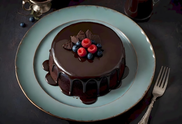 Pastel de chocolate con Ganache en la tapa