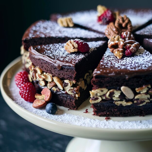 pastel de chocolate sin gluten con capa de nueces