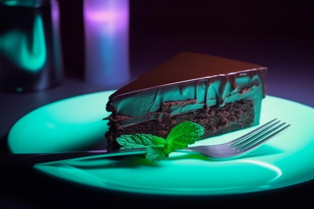 Pastel de chocolate en luz de neón Generar Ai