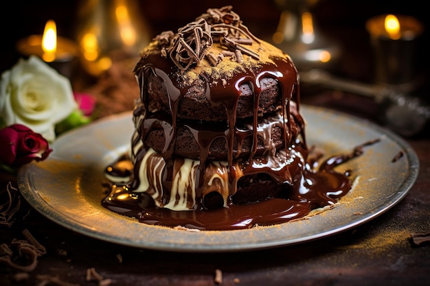 Pastel de chocolate pecaminoso con centro de ganache de chocolate