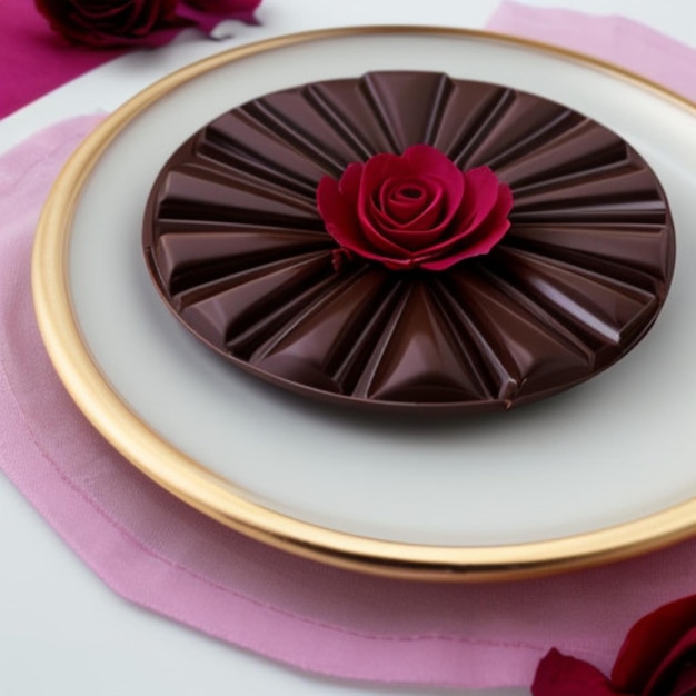 un pastel de chocolate con una rosa en la parte superior