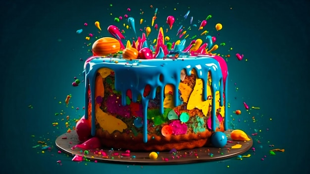 Un pastel colorido con pintura y chispas