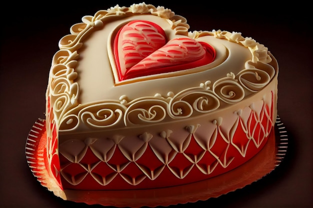Un pastel con un corazón en la parte superior.