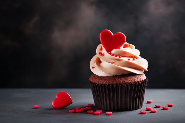 Pastel con corazón rojo para el diseño del día de San Valentín