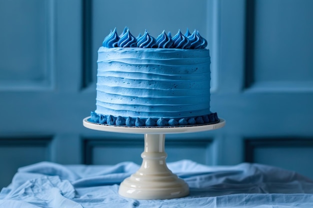 Foto pastel de crema de mantequilla azul con textura a la luz suave