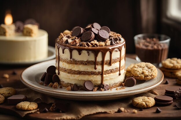 Pastel cremoso con chocolate y galletas