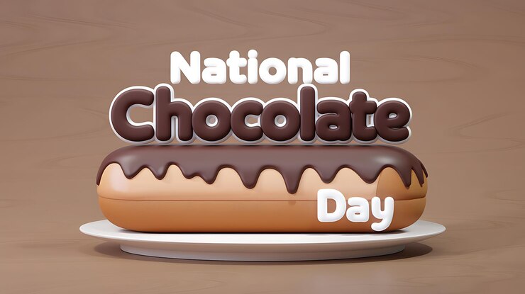 Foto un pastel cubierto de chocolate con la cita del día nacional del chocolate escrita en letras 3d