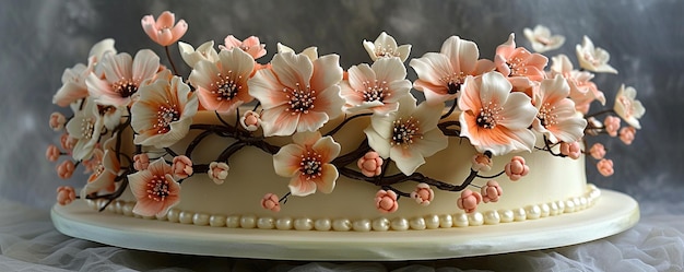 Foto un pastel de cumpleaños adornado con papel tapiz de perlas comestibles