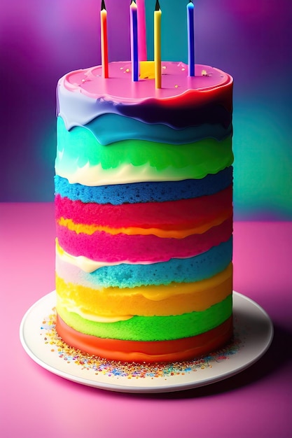 Pastel de cumpleaños en capas de colores