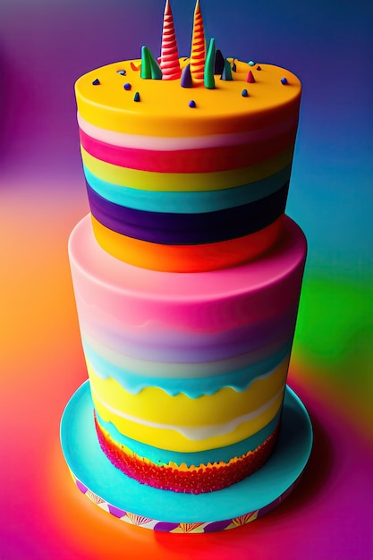 Pastel de cumpleaños en capas de colores