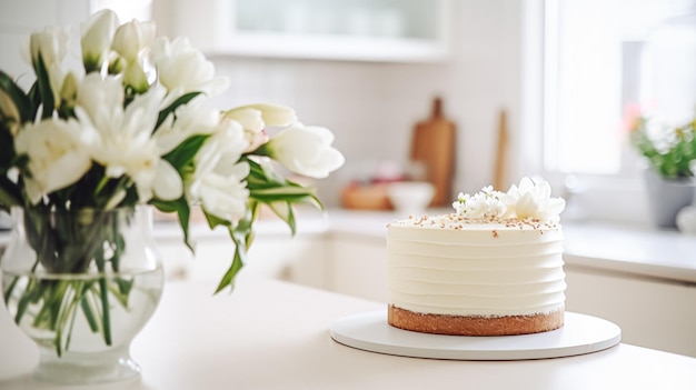 Pastel de cumpleaños casero en la casa de campo inglesa cocina de cabaña comida y receta de horneado de vacaciones