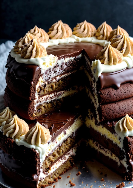 Pastel de cumpleaños de chocolate galleta de crema batida en el plato en el bajo estado de ánimo luz en un acogedor café realista Ai generar concepto de menú de café restaurante diseño de imagen comida fotografía de cafetería imagen