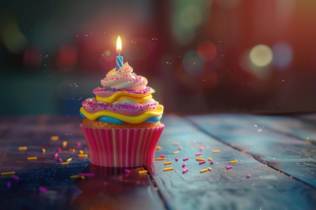 Pastel de cumpleaños colorido con una sola vela