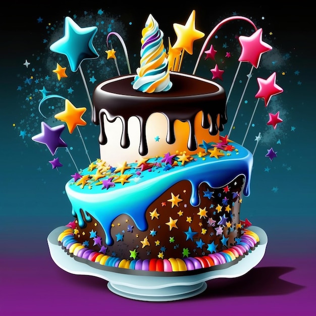 Pastel de cumpleaños festivo con abundante glaseado y decoraciones para su fiesta de celebración IA generativa