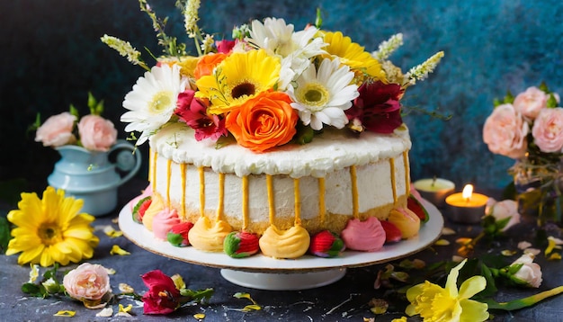 pastel de cumpleaños con flores