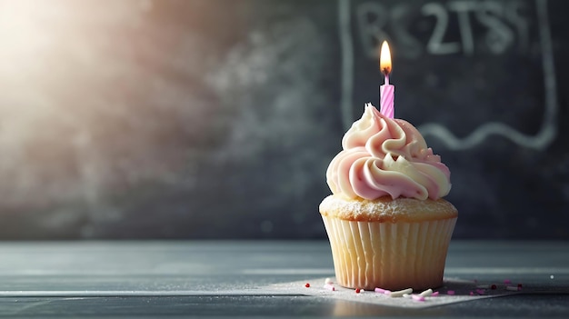 Pastel de cumpleaños frente a una pizarra IA generativa