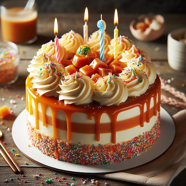 pastel de cumpleaños con frutas generado Ai