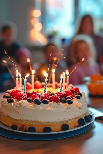 pastel de cumpleaños y niños Foco selectivo