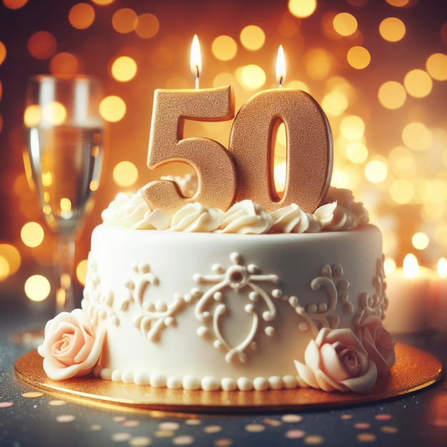 Pastel de cumpleaños con el número 50 arriba ai generativo