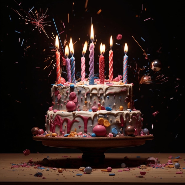 Un pastel de cumpleaños con las palabras "feliz cumpleaños" en la parte inferior.