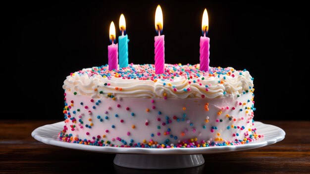 Pastel de cumpleaños de postre con una vela