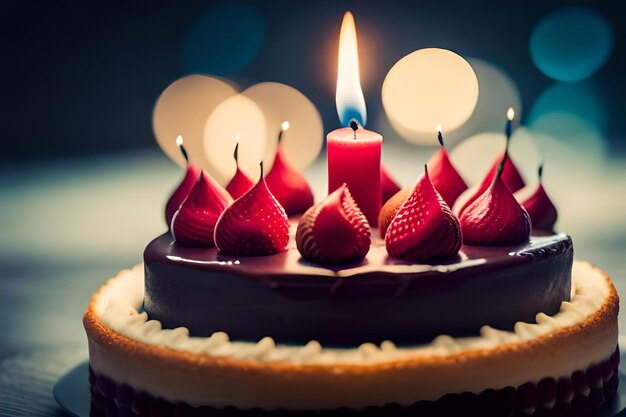 un pastel de cumpleaños con una vela encendida en él