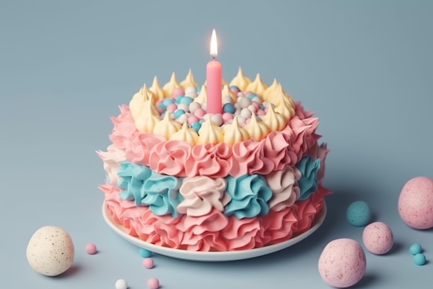 Un pastel de cumpleaños con una vela encima Imagen generativa de IA Pastel retro estilo Lambeth