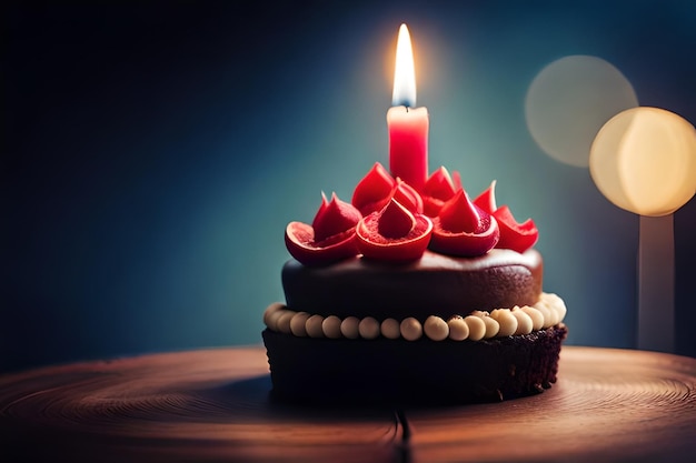 Foto un pastel de cumpleaños con una vela que dice 