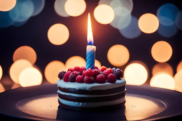 Foto un pastel de cumpleaños con una vela que dice 