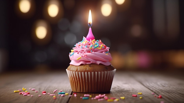 Pastel de cumpleaños con una vela