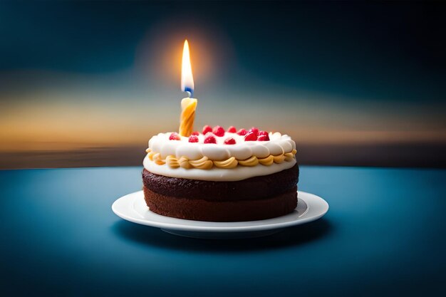 un pastel de cumpleaños con una vela