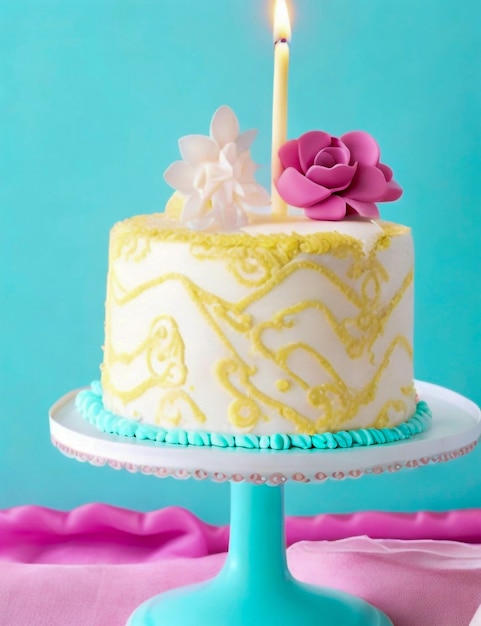 Foto pastel de cumpleaños con velas concepto de aniversario de comida