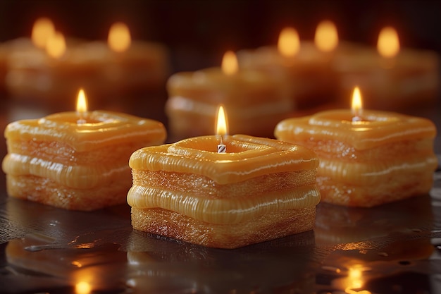 Un pastel de cumpleaños con velas encendidas papel tapiz HD 8K Imagen fotográfica de stock