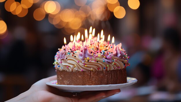 Pastel de cumpleaños con velas encendidas