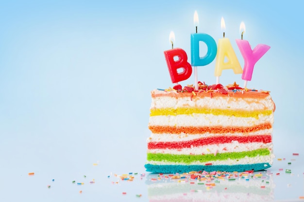 Pastel de cumpleaños con velas de feliz cumpleaños