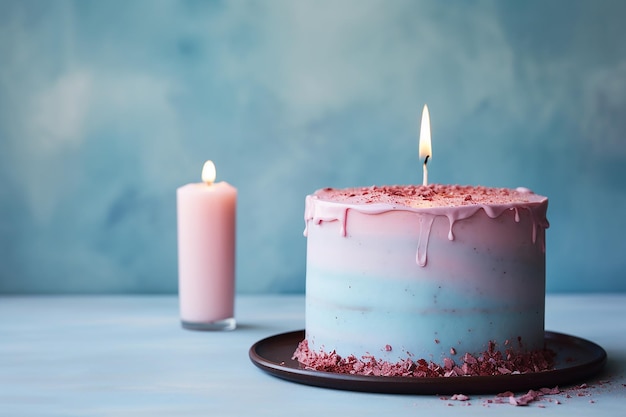 Pastel de cumpleaños con velas en fondo pastel