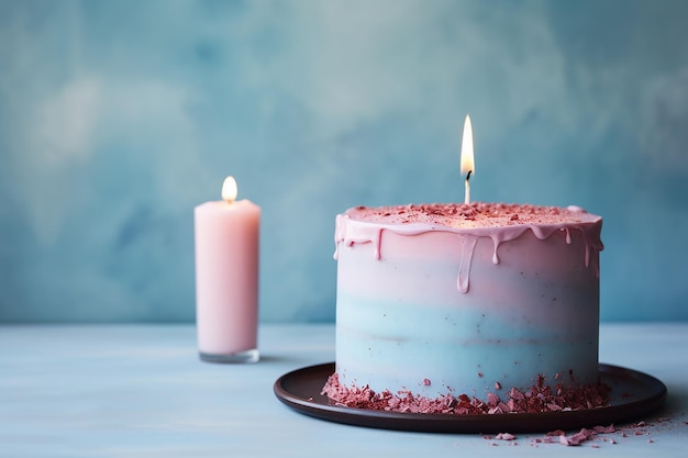 Foto pastel de cumpleaños con velas en fondo pastel