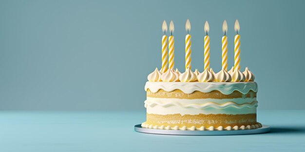 pastel de cumpleaños con velas en un fondo plano IA generativa