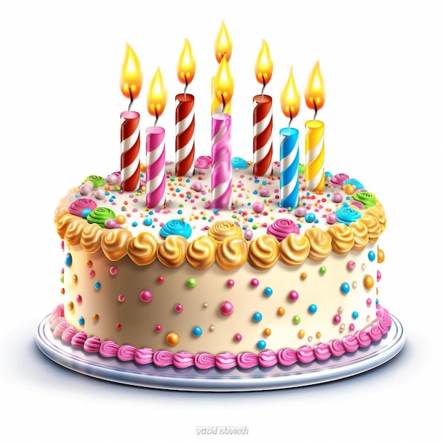 un pastel de cumpleaños con velas y un pastel con el número 6.
