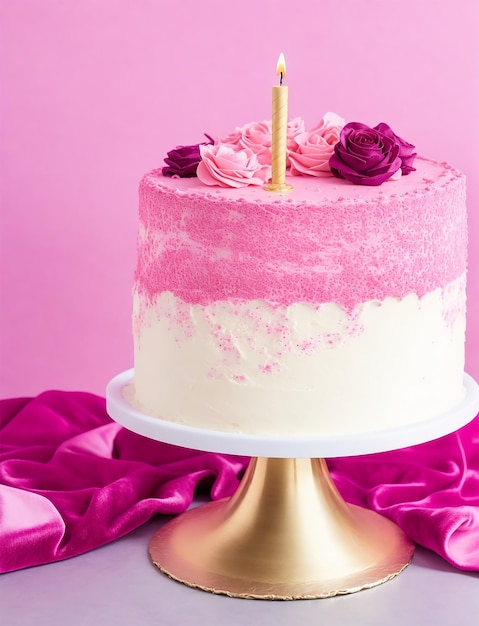 Foto pastel de cumpleaños de veludo en el fondo de la mesa de luz