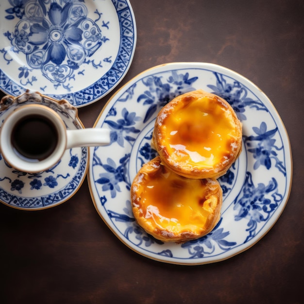 Pastel da nata en el fondo de azulejos