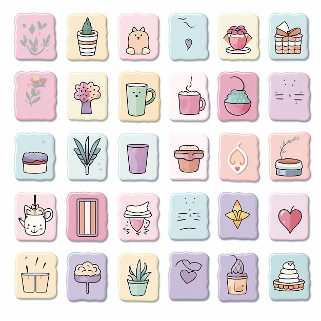 Pastel Daily Delights Cute Icon Stickers Clip Arts Artwork