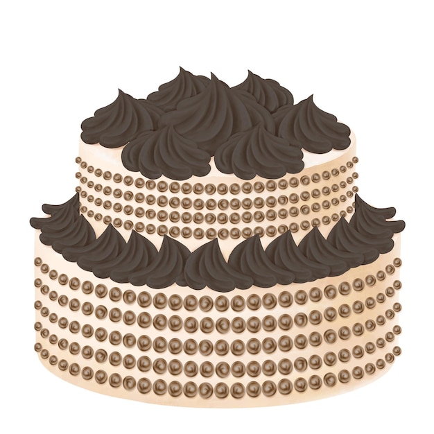 Pastel de esponja beige con dos niveles decorados con cuentas de crema de vainilla negra Dulce de confitería